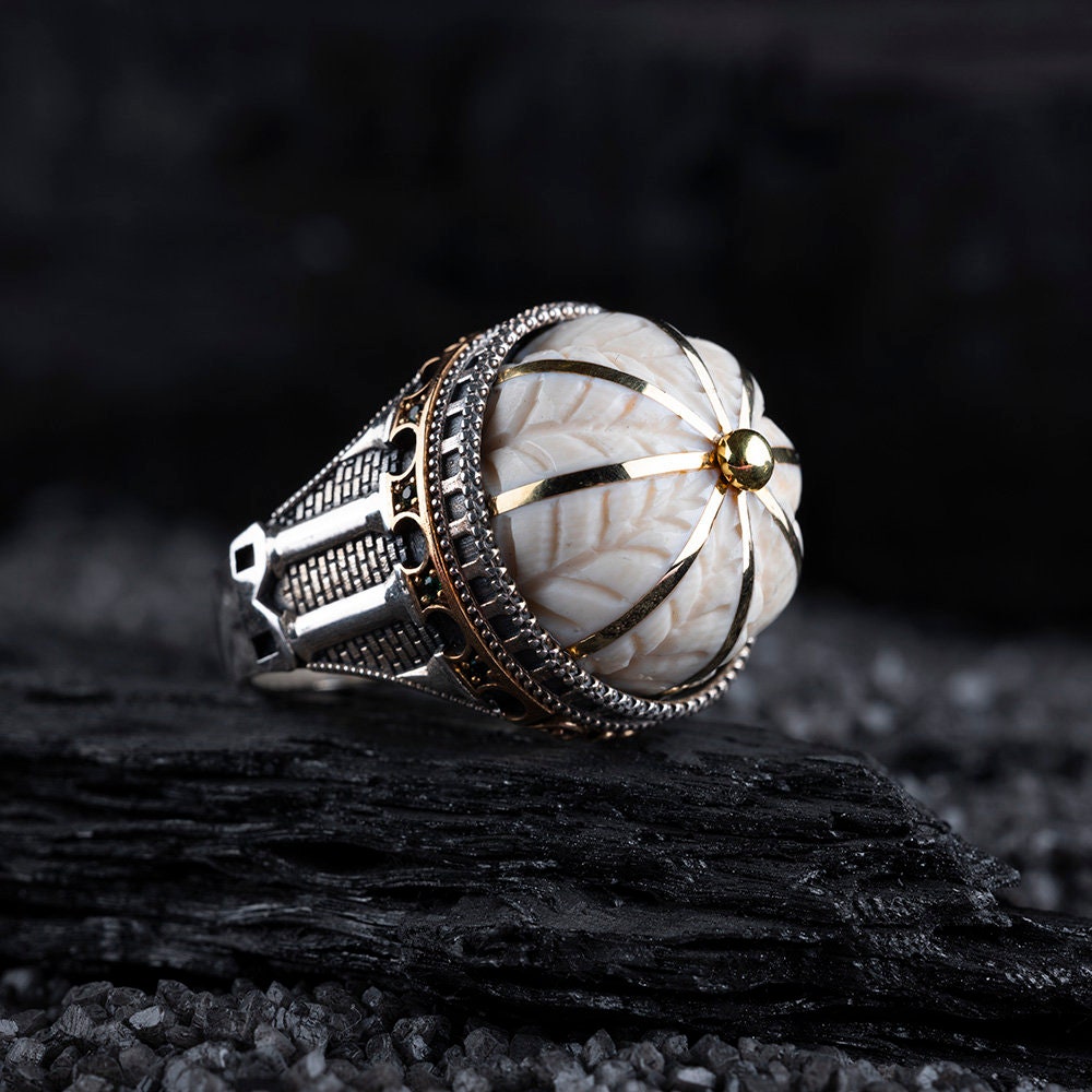 White Amber Dome Ring