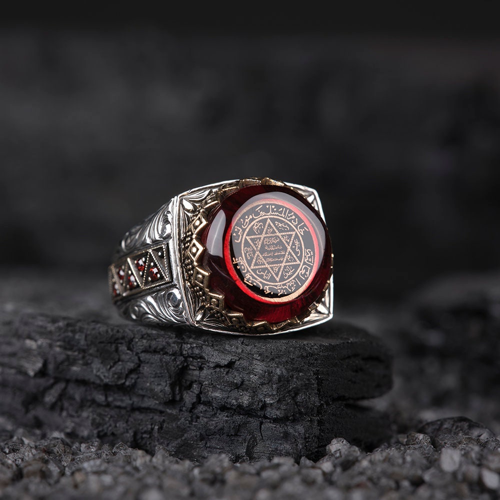 Seal of Solomon Red Amber Ring