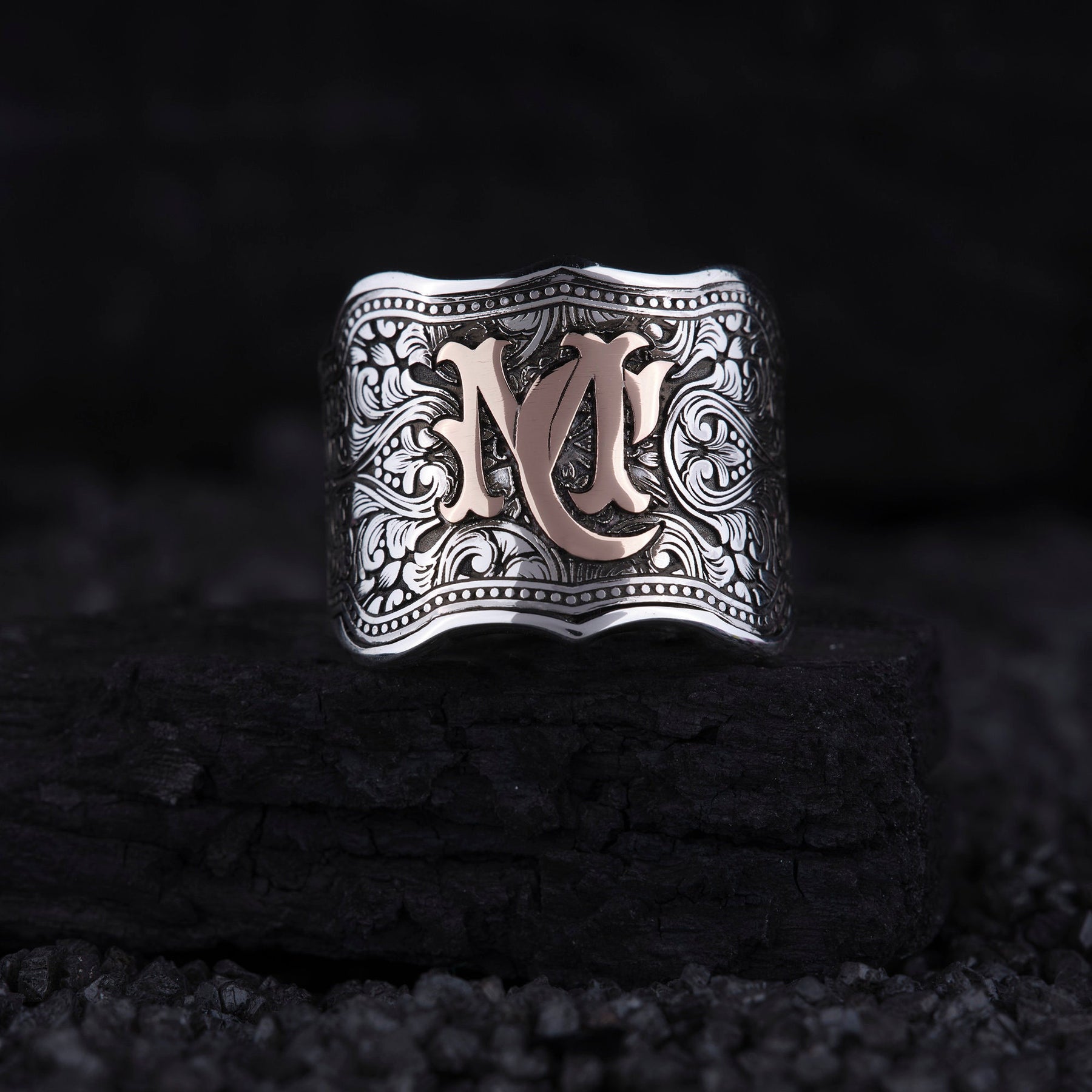 Unique Engraved Initial Silver Ring